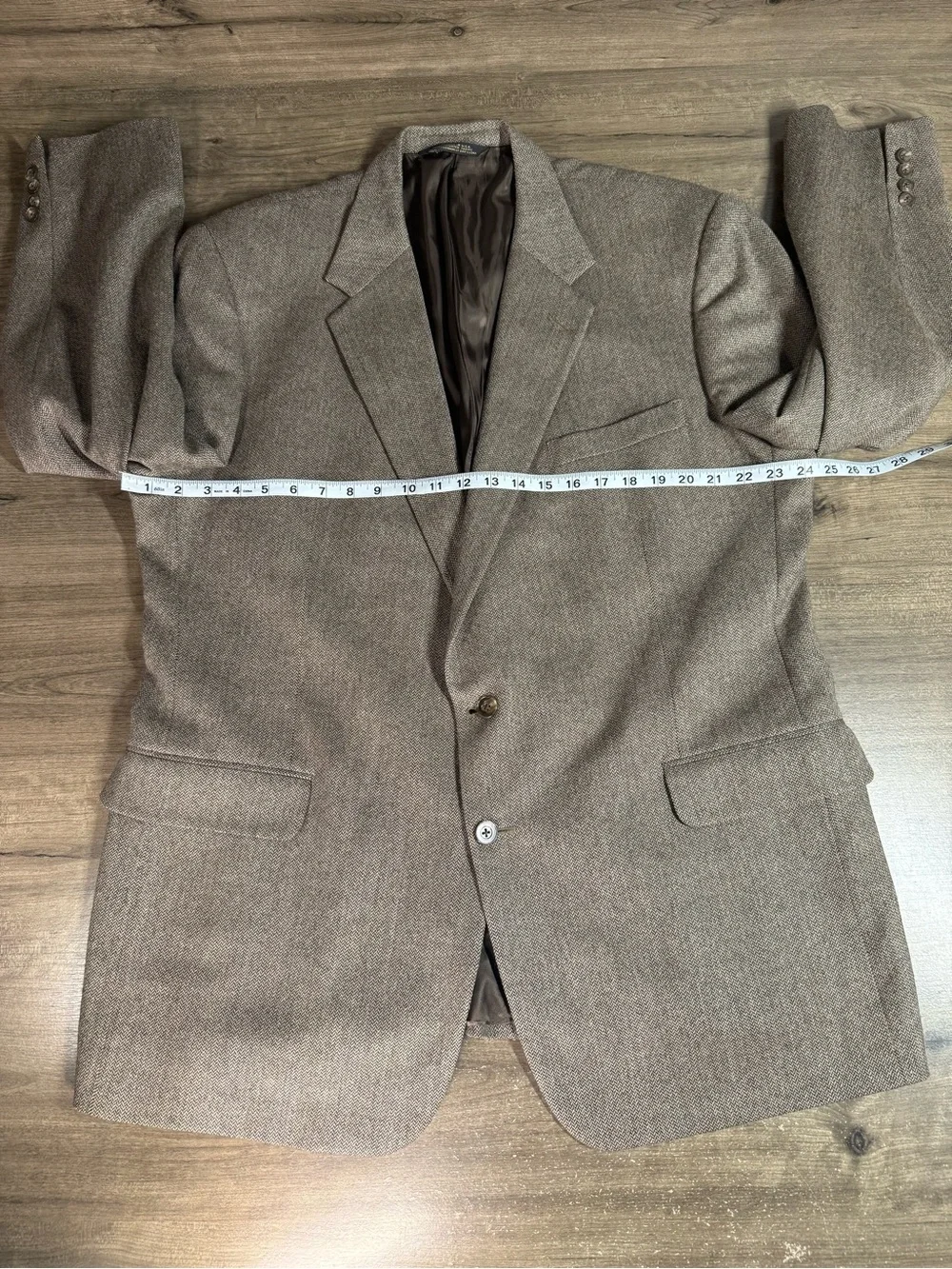Vintage Tom James CI 100% Wool Brown Herringbone Sport Coat Blazer 46R? USA